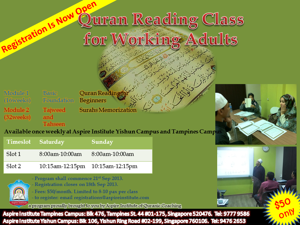 Quran Reading Class For Working Adults – Registration Is Now Open!